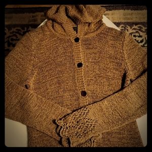 Long knit hooded cardigan